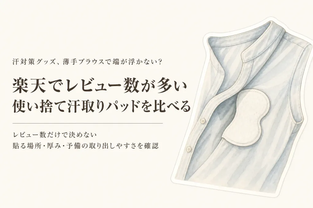 楽天でレビュー数が多い使い捨て汗取りパッドを比べる｜薄手ブラウスで端が浮きにくいか確認する順番