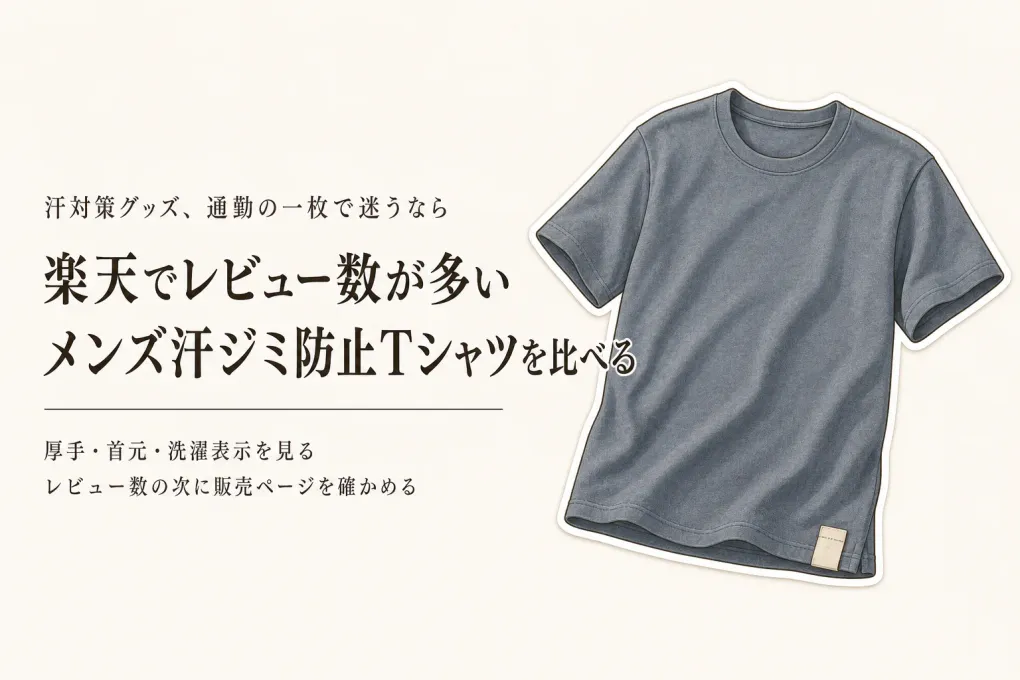 楽天でレビュー数が多いメンズ汗ジミ防止Tシャツを比べる｜厚手・首元・洗濯表示の確認点