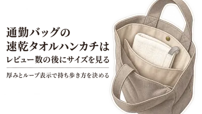 楽天でレビュー数が多い速乾タオルハンカチを比べる｜通勤バッグのサイズ・厚み・ループを確認